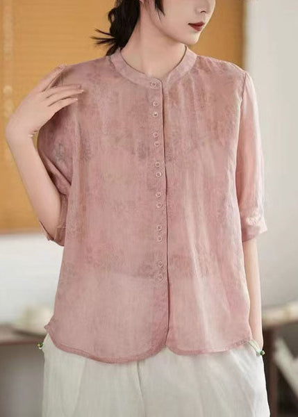 Linen Breasted Print Green Sleeve Single Half Art Shirt FashionChic