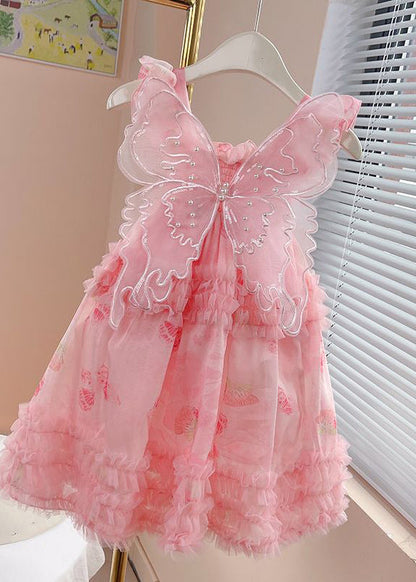 Art Green Square Collar Print Wrinkled Tulle Girls Long Dress Sleeveless EW023 WS-JRTZSDL240810