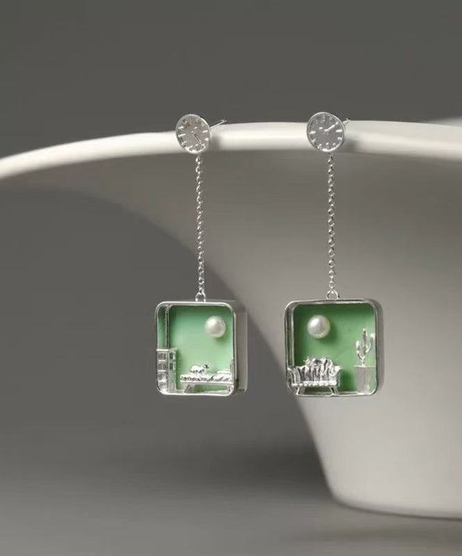 Green Earrings Sterling Coloured Art Drop Silver Glaze FashionChic