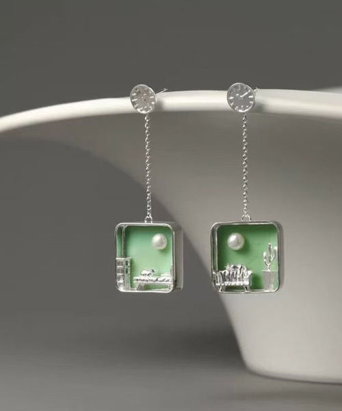 Green Earrings Sterling Coloured Art Drop Silver Glaze FashionChic