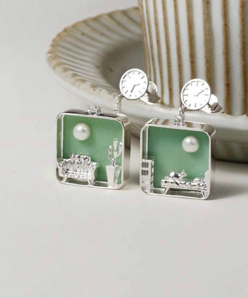 Green Earrings Sterling Coloured Art Drop Silver Glaze FashionChic