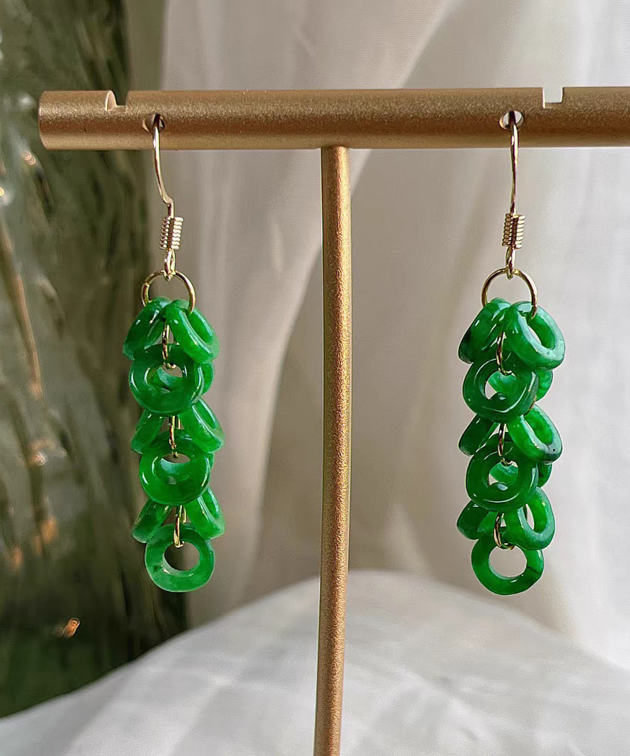 Art Green Sterling Silver Overgild Jade Tassel Drop Earrings GH1061 Ada Fashion