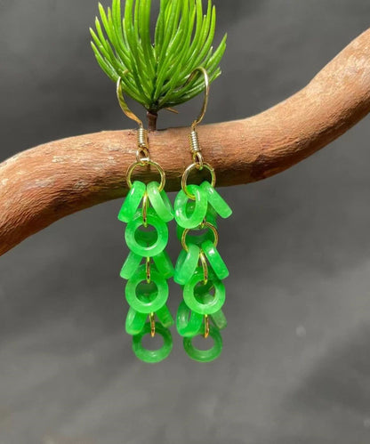 Art Green Sterling Silver Overgild Jade Tassel Drop Earrings GH1061 Ada Fashion