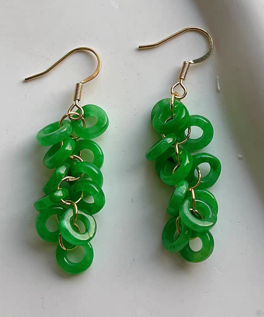 Art Green Sterling Silver Overgild Jade Tassel Drop Earrings GH1061 Ada Fashion