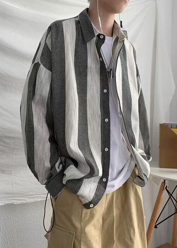 Button Men Collar Pan Green Cotton Striped Peter Art Shirts FashionChic