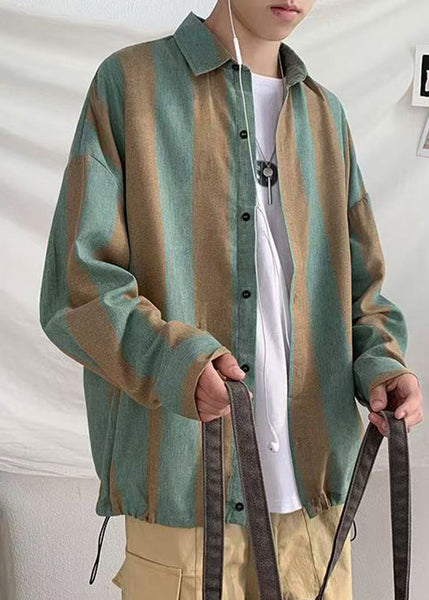 Button Men Collar Pan Green Cotton Striped Peter Art Shirts FashionChic