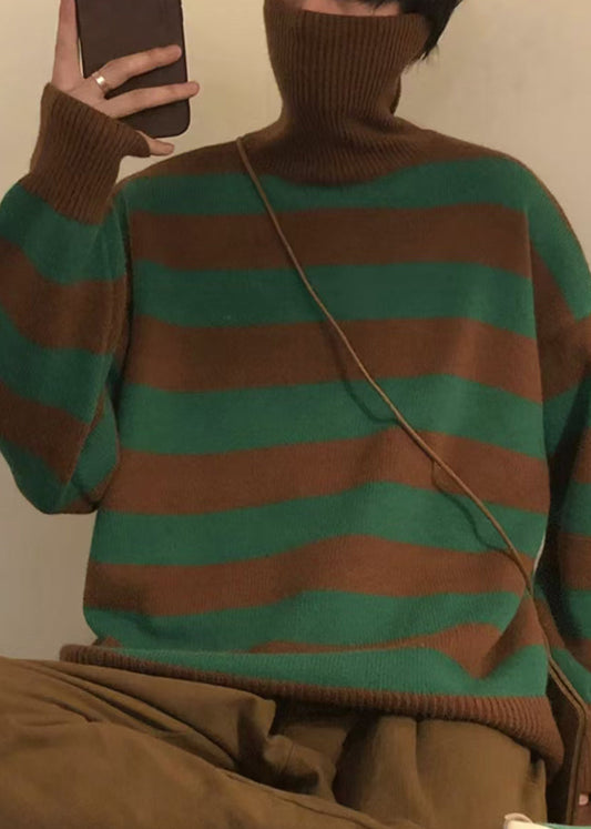 Art Green Striped Turtleneck Knit Men Sweaters Winter RJ051 ABC1