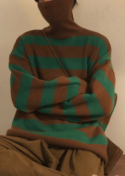 Art Green Striped Turtleneck Knit Men Sweaters Winter RJ051 ABC1