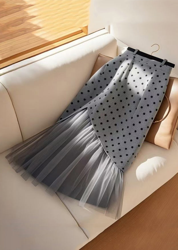 Waist Patchwork Tulle Spring Skirts Dot Art Grey High FashionChic