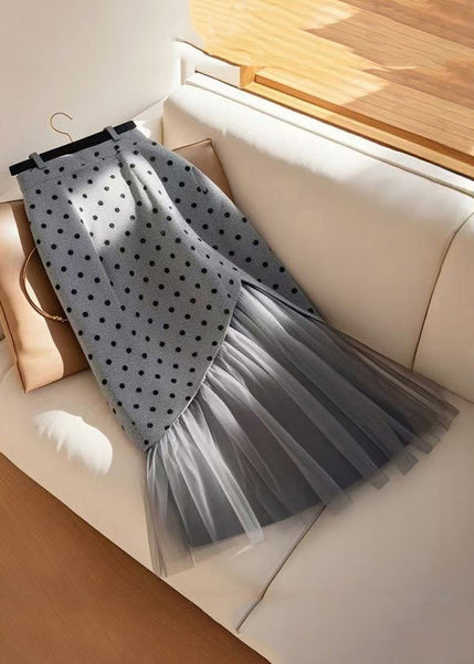 Waist Patchwork Tulle Spring Skirts Dot Art Grey High FashionChic