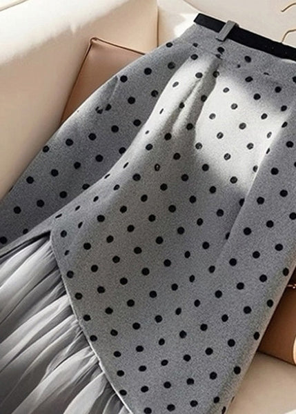Waist Patchwork Tulle Spring Skirts Dot Art Grey High FashionChic