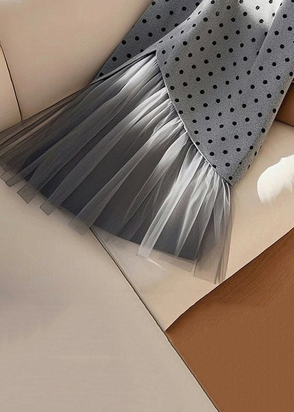 Waist Patchwork Tulle Spring Skirts Dot Art Grey High FashionChic