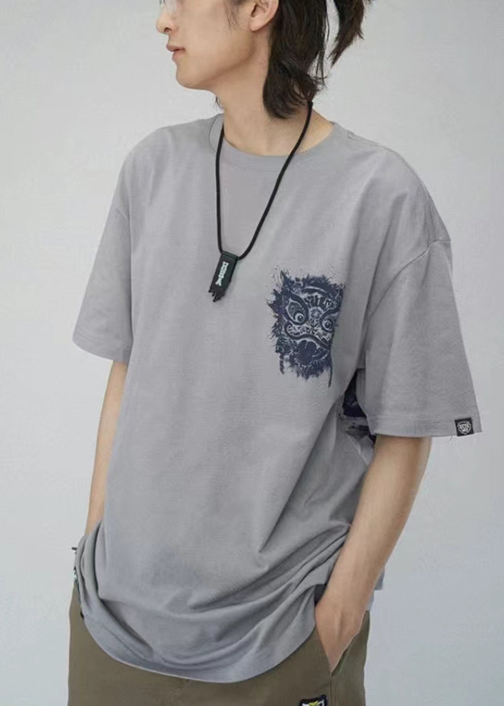 Art Grey O Neck Print Cotton Mens T Shirts Summer LK050 Men-Silk-MENT240630