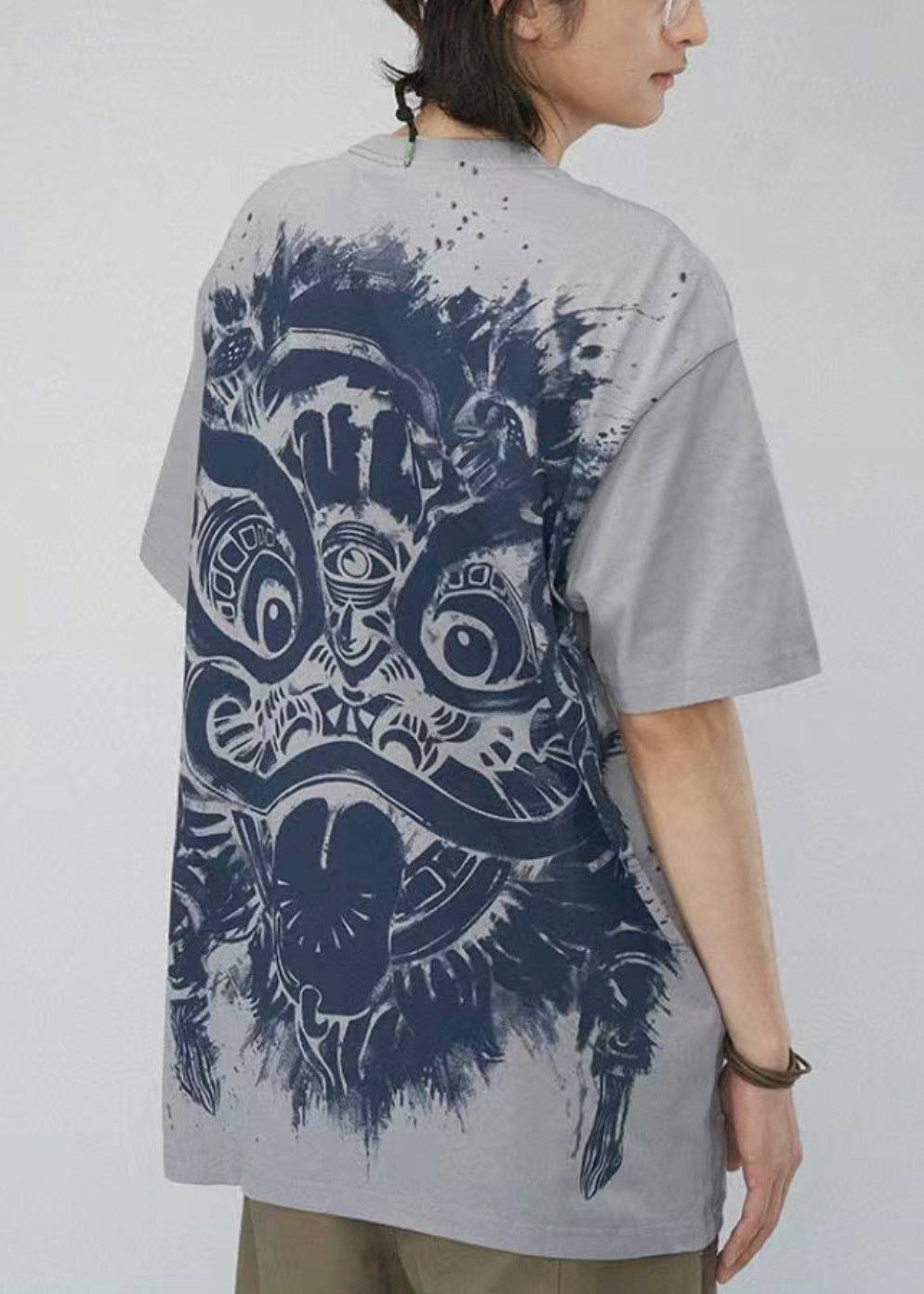 Art Grey O Neck Print Cotton Mens T Shirts Summer LK050 Men-Silk-MENT240630