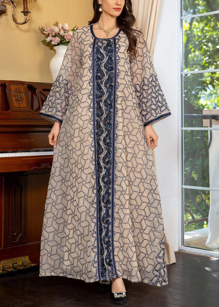 Art Grey O Neck Sequins Patchwork Tulle Long Dress Fall WO048 OM-ZS241108