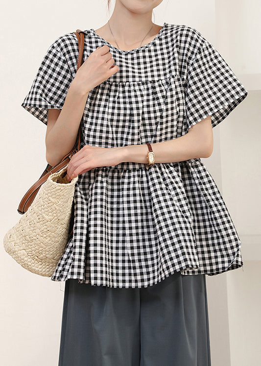 Summer Grey Shirt Plaid Cotton Art Oversized FashionChic