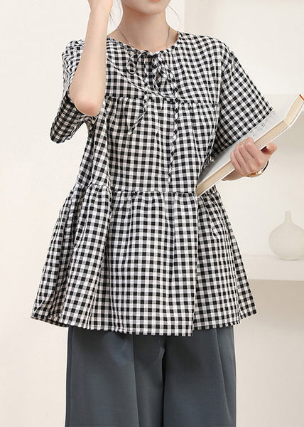 Summer Grey Shirt Plaid Cotton Art Oversized FashionChic