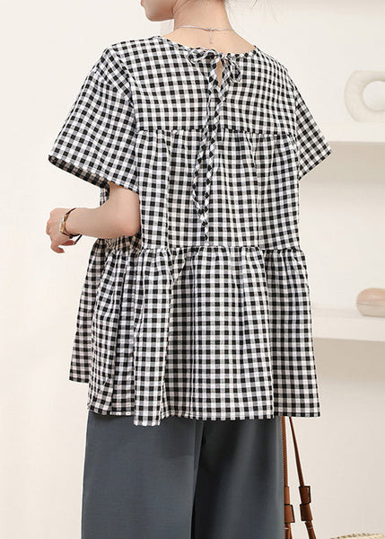 Summer Grey Shirt Plaid Cotton Art Oversized FashionChic