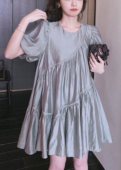 Day Dress Wrinkled Art Grey Oversized Summer Silk FashionChic
