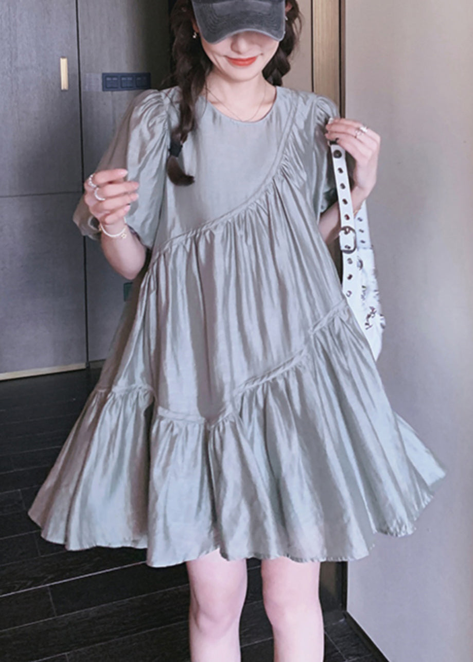 Day Dress Wrinkled Art Grey Oversized Summer Silk FashionChic
