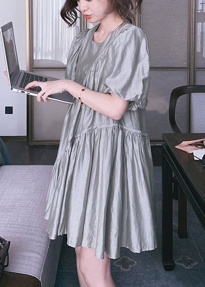 Day Dress Wrinkled Art Grey Oversized Summer Silk FashionChic