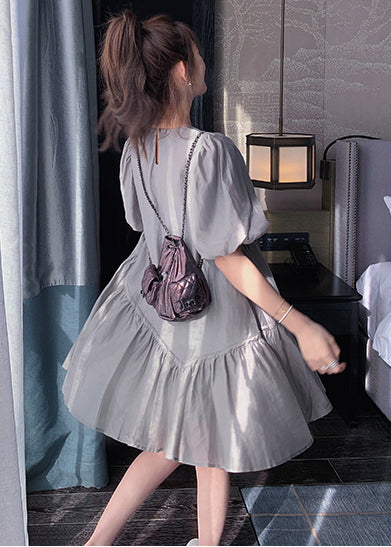 Day Dress Wrinkled Art Grey Oversized Summer Silk FashionChic