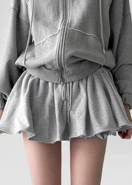 Art Grey Ruffled Lace Up Cotton Pants Skirt Summer YT002 ABC