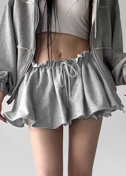 Art Grey Ruffled Lace Up Cotton Pants Skirt Summer YT002 ABC