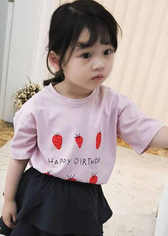 Art Grey Strawberry Print Kids Girls Tops Short Sleeve YU1063 WS-RCTZ-STP240529