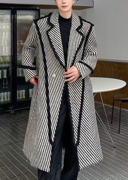 Art Grey Striped Button Woolen Mens Long Coats Winter RO047 ABC