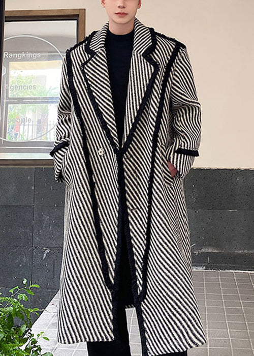 Art Grey Striped Button Woolen Mens Long Coats Winter RO047 ABC