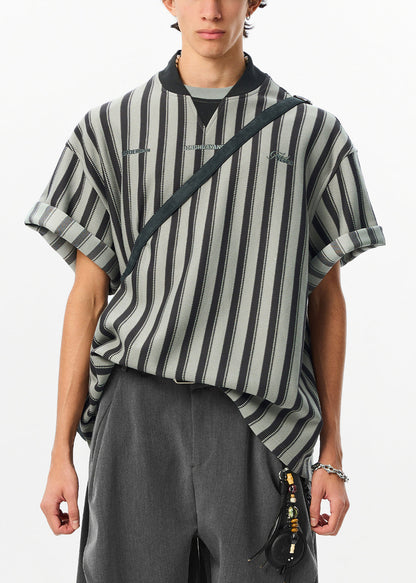 Letter Cotton Shirt Grey Summer Striped Men Art T FashionChic