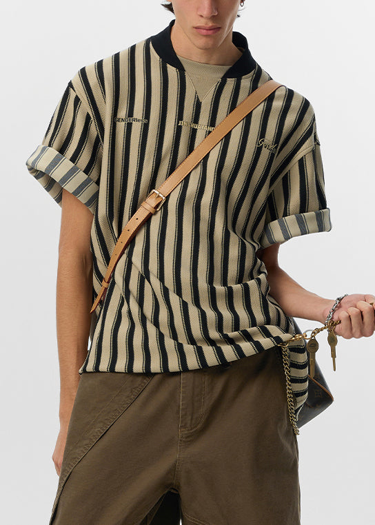 Letter Cotton Shirt Grey Summer Striped Men Art T FashionChic