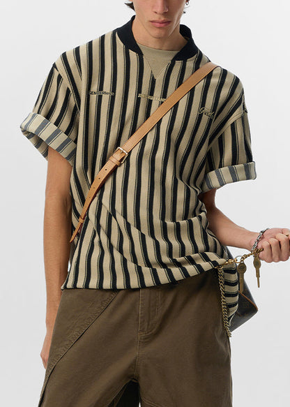 Letter Cotton Shirt Grey Summer Striped Men Art T FashionChic