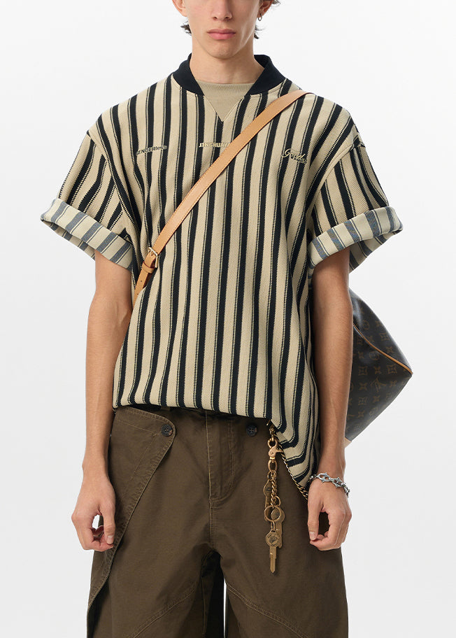 Letter Cotton Shirt Grey Summer Striped Men Art T FashionChic