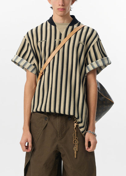 Letter Cotton Shirt Grey Summer Striped Men Art T FashionChic