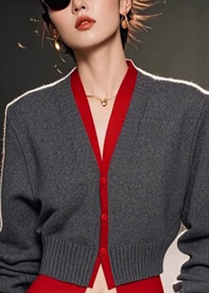 Art Pieces Knit Patchwork Sweater Spring Neck Grey V Two False FashionChic