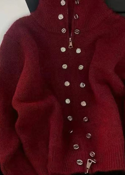 Art Grey Zip Up Double Breast Knit Coats Spring YW049 ABC