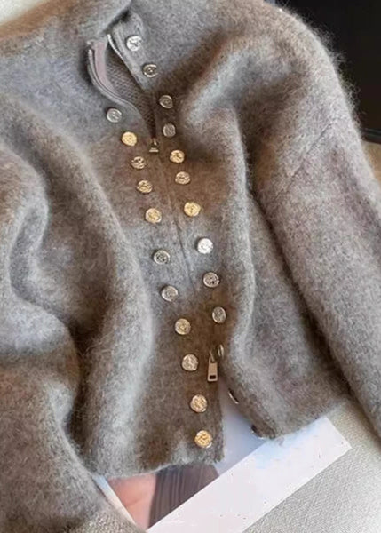 Art Grey Zip Up Double Breast Knit Coats Spring YW049 ABC