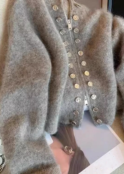 Art Grey Zip Up Double Breast Knit Coats Spring YW049 ABC