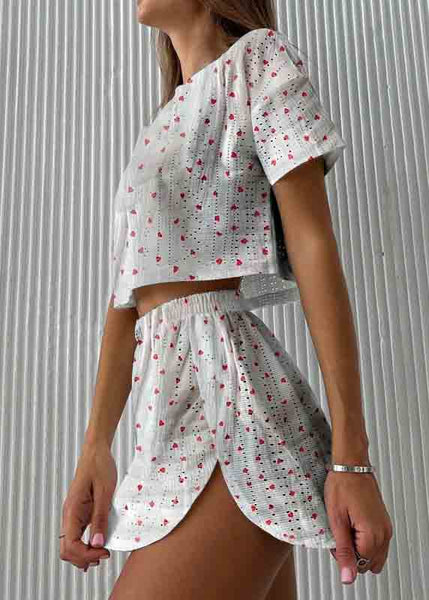 Womens Art Set Print Cotton Hollow Summer Two Pajamas Piece Out FashionChic