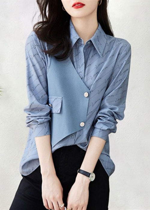 Asymmetrical Patchwork Blouse Cotton Print Art Fall Khaki FashionChic