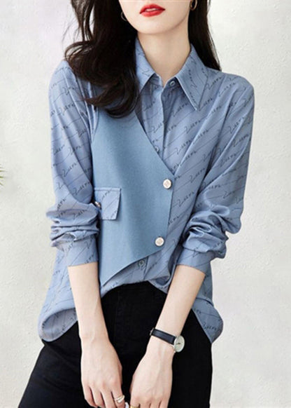 Asymmetrical Patchwork Blouse Cotton Print Art Fall Khaki FashionChic