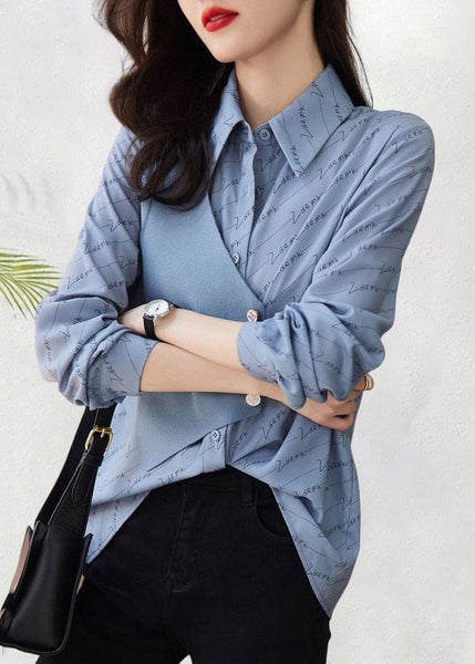 Asymmetrical Patchwork Blouse Cotton Print Art Fall Khaki FashionChic