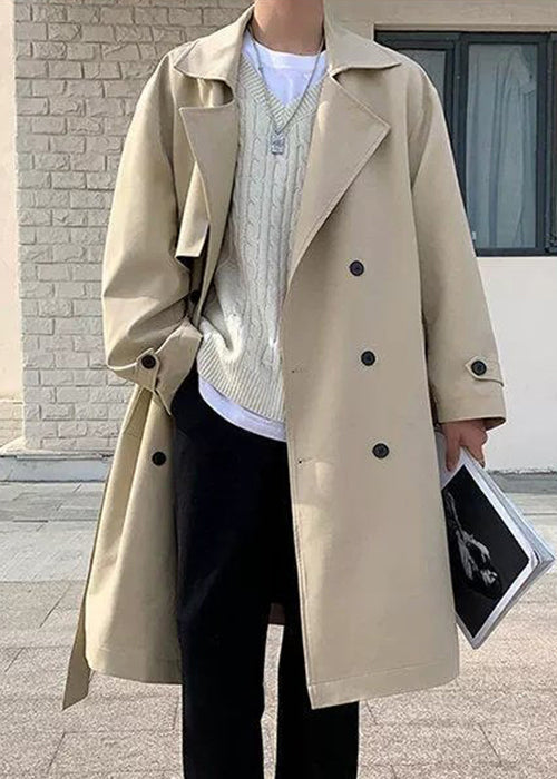 Art Khaki Double Breast Pockets Cotton Men Trench Spring YQ018 ABC