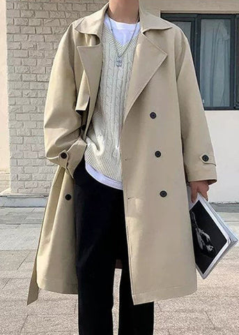 Art Khaki Double Breast Pockets Cotton Men Trench Spring YQ018 ABC