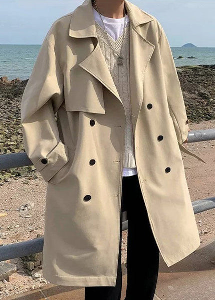 Art Khaki Double Breast Pockets Cotton Men Trench Spring YQ018 ABC