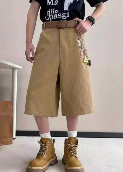 Art Mens Pockets Crop Summer High Pants Waist Khaki Letter FashionChic