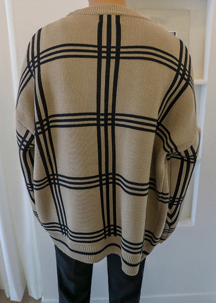 Khaki Spring Art Knit Men Button Plaid Cardigans FashionChic