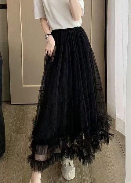 Ruffled Khaki Summer Elastic Skirt Art Tulle Waist FashionChic